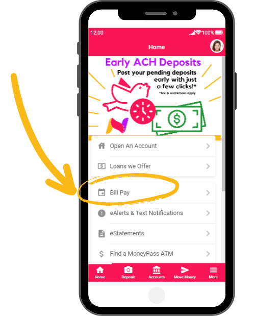 Find Bill Pay on the home page of the mobile app.