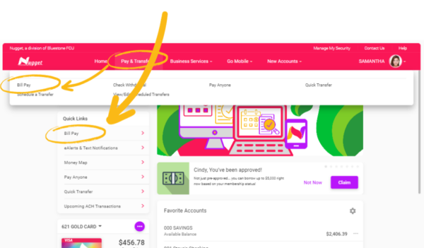 Find Bill Pay under the quick links in online banking  or under the Pay & Transfer menu