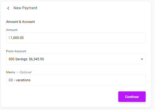 picture of Nugget web page for Pay Anyone, amount of payment